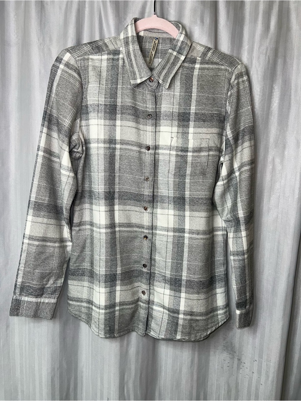 Kuhl Kamila Gray and White Plaid Button-Down Shirt size Small